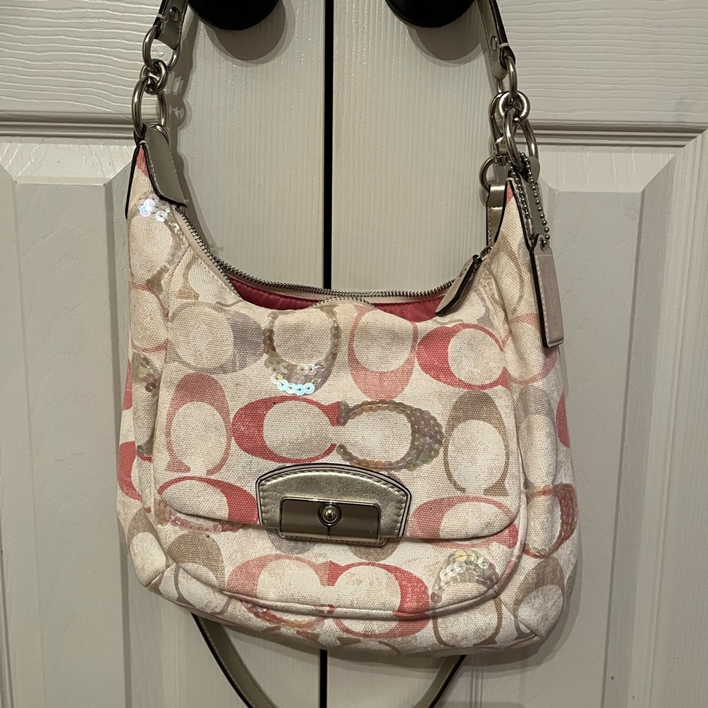 Coach Pink and Cream Hobo Bag with Signature Design